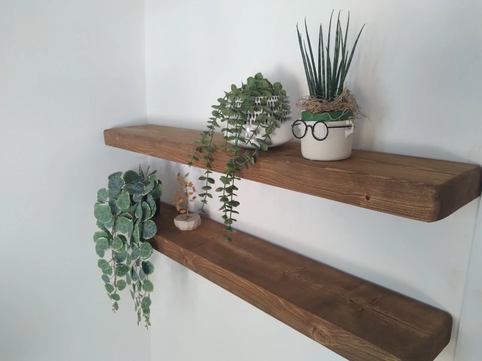Rustic shelves floating solid wood handmade shelf 17 cm-invisible brackets - Image 4 of 4