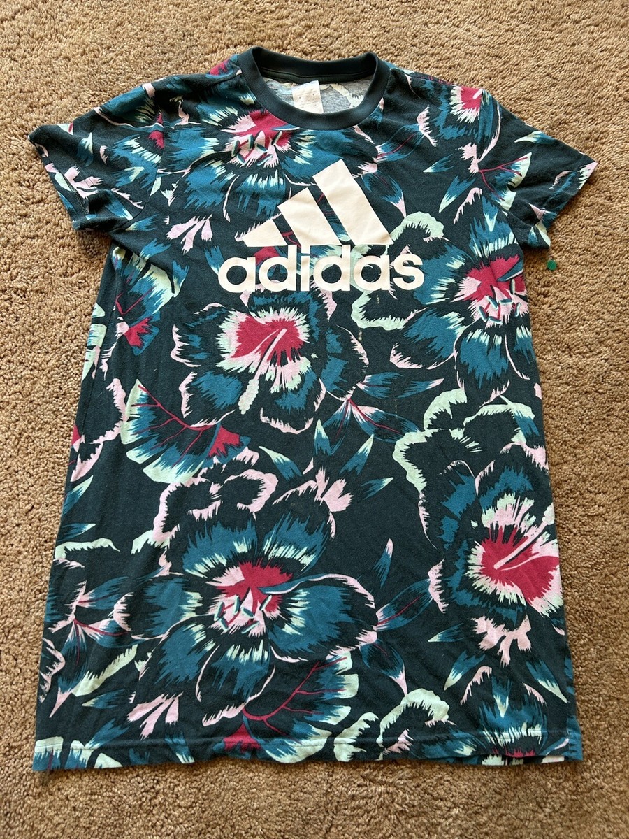 Farm Rio x Adidas Tie Dye Floral Wild Teal T-shirt Dress Size