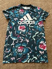 Farm Rio x Adidas Tie Dye Floral Wild Teal T-shirt Dress Size Medium