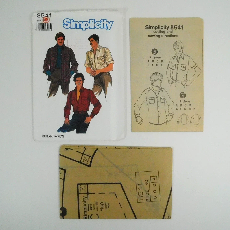 Simplicity 8541 Mens Shirt Pattern Size 40 Uncut Button Up Snaps Yoke Western - Image 2 of 4