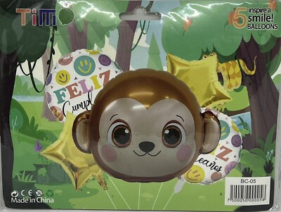 5 Pcs. Happy Birthday Monkey Balloons / 5 globos de Monos