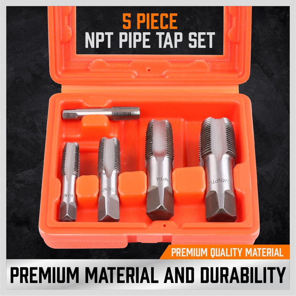 5 Pcs NPT Pipe Tap Set 1/8" 1/4" 3/8" 1/2" and 3/4" With Case Carbon Steel Inch - Image 3 of 4