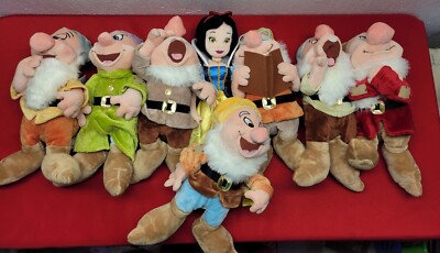 New Disney Store Snow White Seven Dwarves 18in Plush Set Lot Dopey Sleepy  Doc