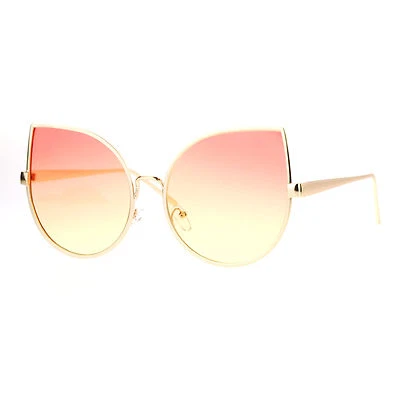 Sexy Œil de Chat Plat Lunettes Soleil Verres Super Très Grand Métal Cadre Pente - Photo 1/4