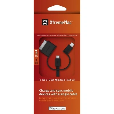 XtremeMac 3 in 1 Multi USB Charge and Sync Mobile Cable USB Micro Mini OR 30 Pin - Image 1 of 4