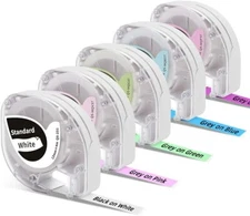 5 Pack Grey on Colors Label Tape Compatible with Dymo Letratag LT-100H LT-100T