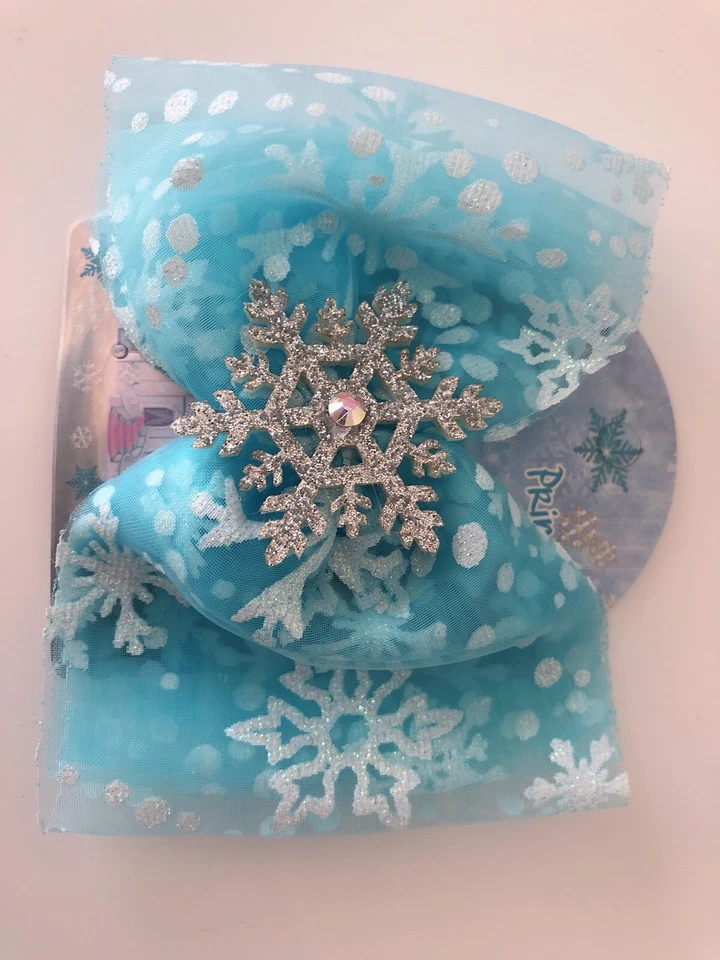 Girl Kids Children Frozen Blue Snow Flake Elsa Head Hair Bow Lace Clips Ribbon - image 2 of 4