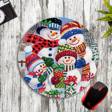 SNOWMAN FAMILY CHRISTMAS ROUND NEOPRENE MOUSE PAD MAT HOME SCHOOL OFFICE