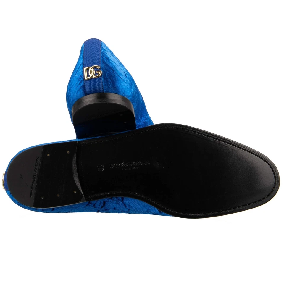 Mocassins Mocassins Dolce & Gabbana DG Logotipo Dourado Veludo Azul 44 Reino Unido 10 EUA 11 - Imagem 2 de 4