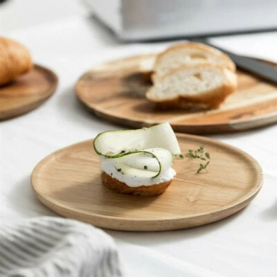 Rund Gummi Holz Tablett Brot Kuchen Kuchenteller Geschirr Essen Portion Pan - Bild 1 von 4