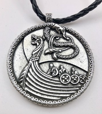 Wikingerschiff  Valknut Sonnenrad  K7.22 Lederband Runen Langschiff Thorshammer