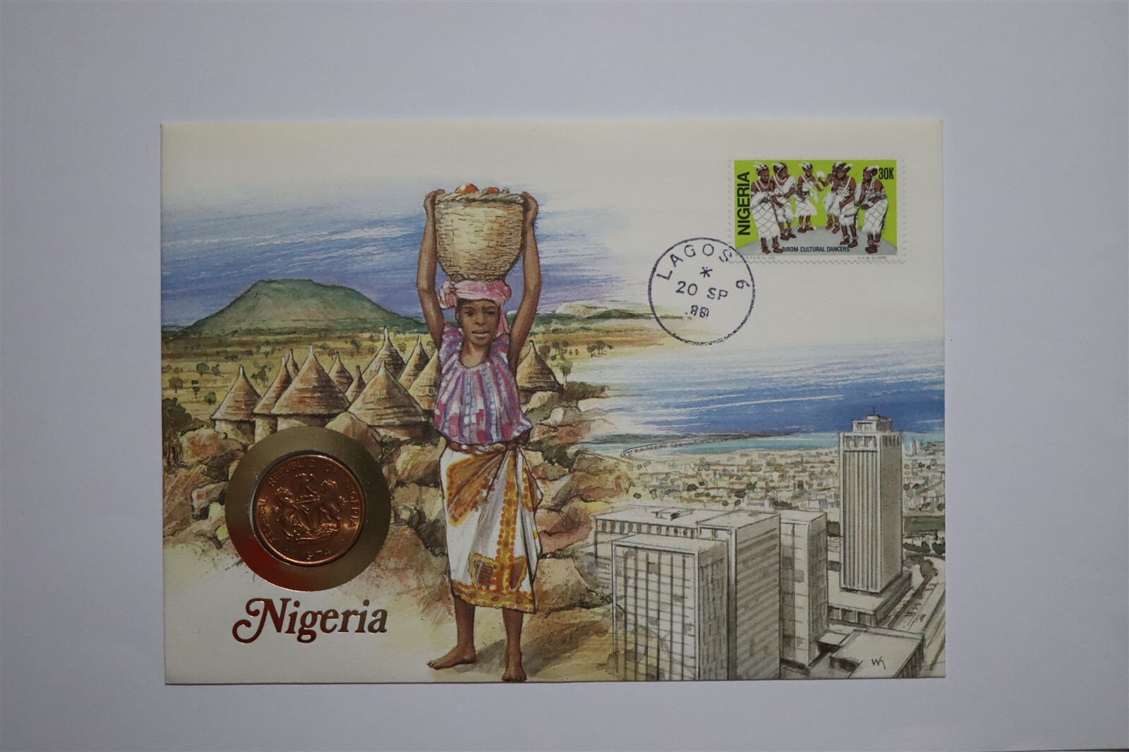 1974 Nigeria 1 Kobo Coin Cover B53 #398 Collectible Vintage