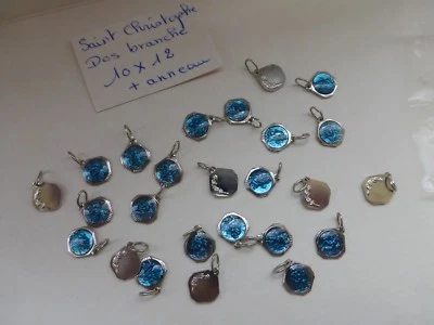 top prix lot de 25 médaille métal blanc + émail bleu SAINT CHRISTOPHE 9 € M2
