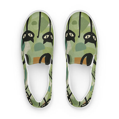 Mid Century Modern Sneakers | Atomic Cat Women s Slip-on Canvas Shoes | 