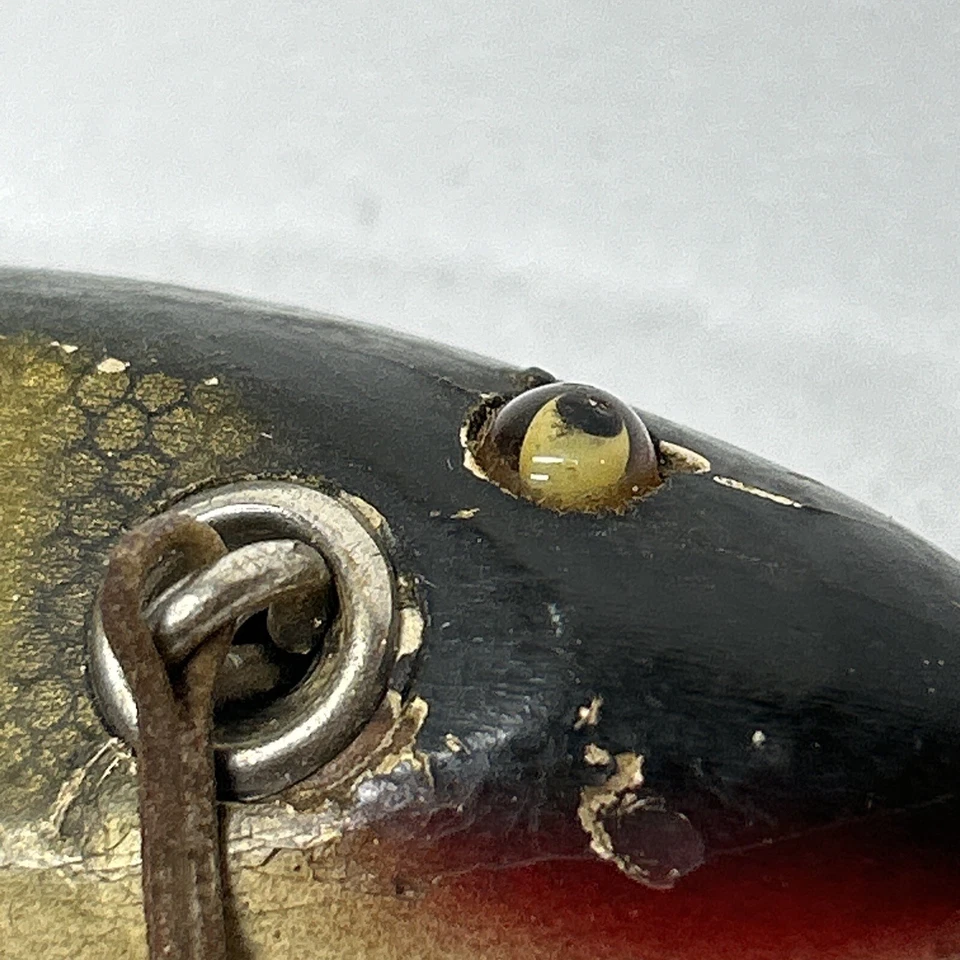 Vintage Fishing Lure, Injured Minnow, Glass Eyed, Wood - Image 3 of 4
