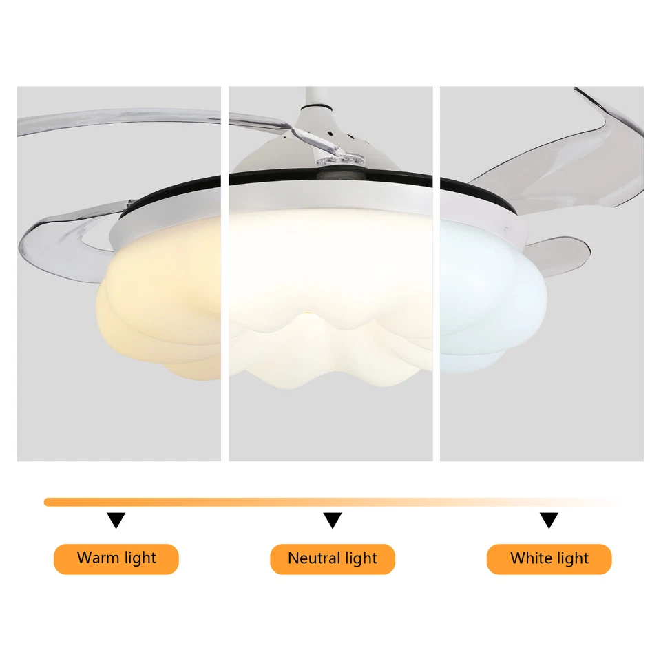 42In LED Arcs Cloud Shape 4 Blades Retractable Ceiling Fan Light+Remote Control - Image 4 of 4
