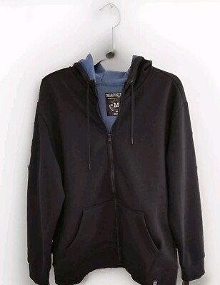 Machine Custom Co Jacket Men's Size Large Hooded Black Full Zip Fleece Lined 