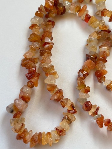 Long Carnelian Orange White Stone Nugget Bead Necklace - 34 inches long x 0.5 in - Picture 2 of 10