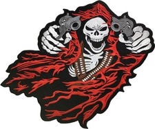 LARGE SIZE GRIM REAPER TWO GUNS God Angel of Death Ghost Devil Sew Iron on Patch