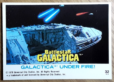 1978 Battlestar Galactica U.K Edition Card 32 GALACTICA UNDER FIRE