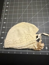 Vintage c. 1940's-50's Baby Bonnet White Handmade Knit Hat