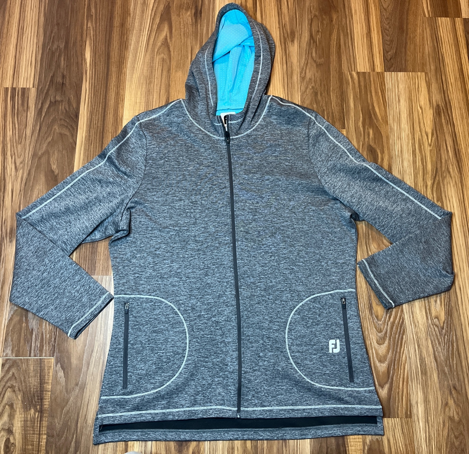 Footjoy Hoodie Sweatshirt Women XL Heather Gray Full Zip Pockets Golf Pickleball