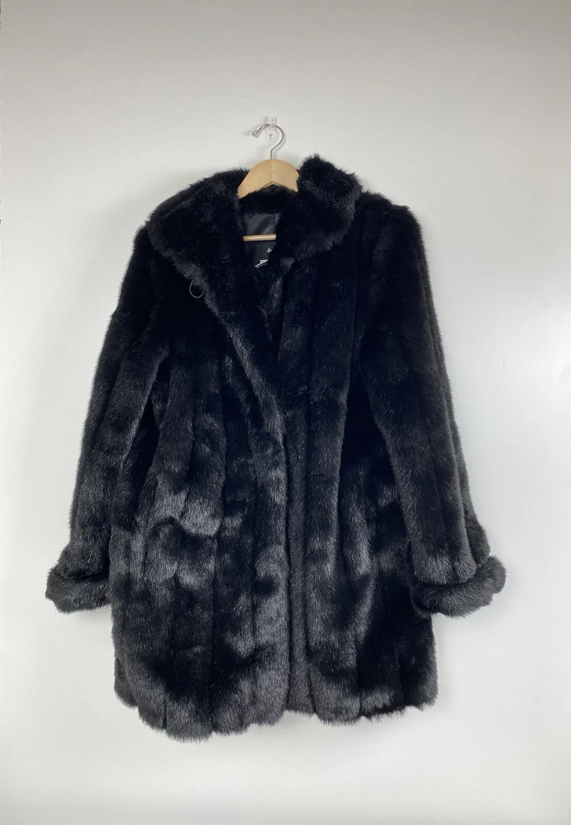 Vintage Dennis Basso Mid Length Faux Fur Coat Black Medium