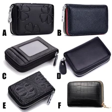Men Women RFID Blocking Leather Zipper Wallet Cash Coin Multi-card Holder Purse