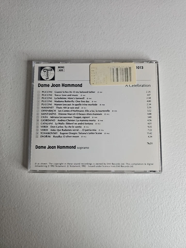 Opera CD Joan Hammond A Celebration Testament 1992 SBT 1013 EMI records - Image 2 of 3