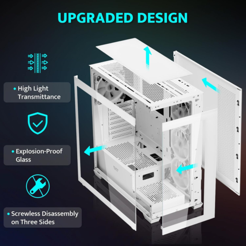 ATX Mid-Tower PC Case, Pre-Install 4 PWM ARGB Fans Computer Case, Full View Dual - Picture 2 of 9