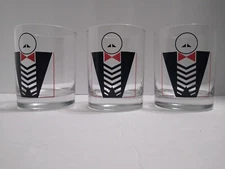 Putting On The Ritz Vintage Rocks Double Glasses Barware Retro Tuxedo Set Of 3