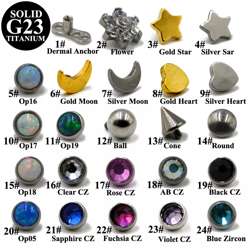 Flat CZ Gem Micro Dermal Anchor Crystal Top Skin Diver Dermal