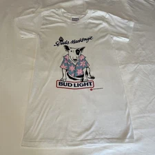 Vintage 1986 SPUDS MACKENZIE BUD LIGHT Tshirt Sz S 34-36 Pink Hawaiian Shirt