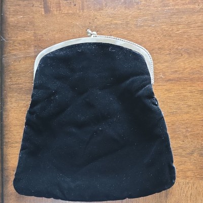 Vintage MCM Black Velvet Foldover Clutch Purse With Kiss Lock Rhinestones