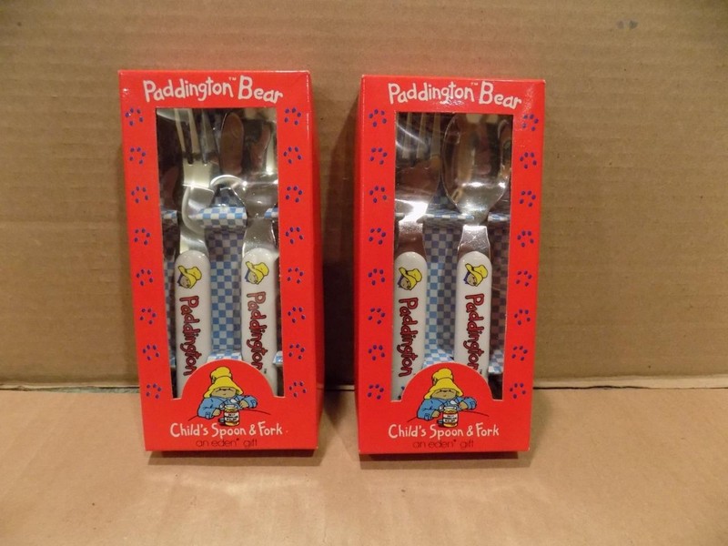 2 Paddington Bear Toddler 5 1/2" Knife & Fork Feeding Sets In Original Boxes