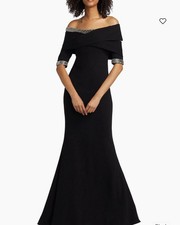 REEM ACRA OFF THE SHOULDER BEADED MERMAID GOWN SIZE 8