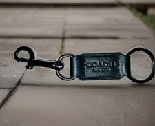 Coach Black Leather Keychain with Key Ring And Clasp