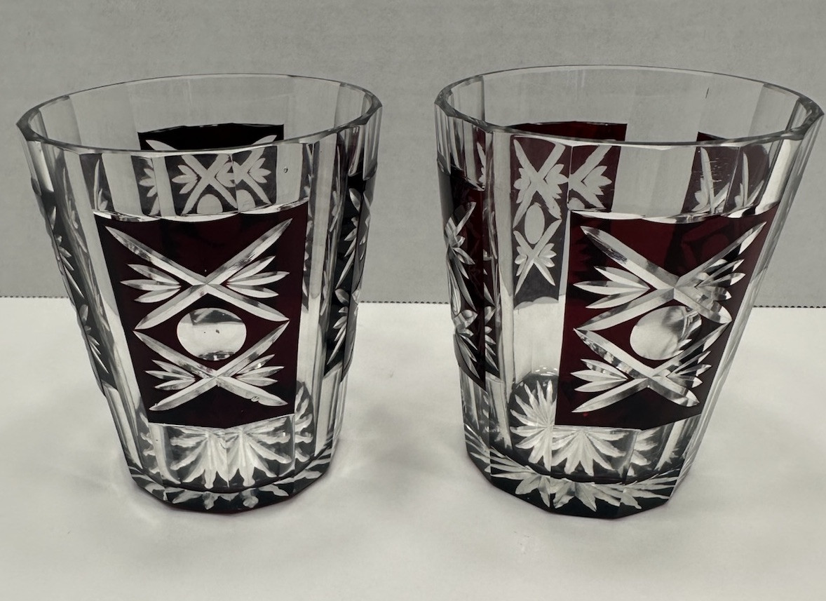 VTG Bohemian Ruby Red Cut To Clear Style Glasses Set Of 2