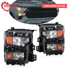 Halogen Headlights Headlamps For 2022-2024 Chevy Silverado 1500 Black Pair LH+RH