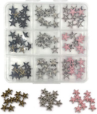 90Pcs Star-Shaped Studs Rivets Mixed Color Metal Solid Brass 10Mm 5 Prongs Spike