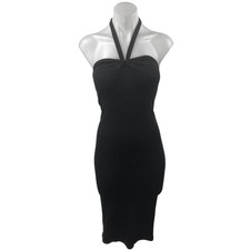 NEW Zara Women's Black Sleeveless Halter Tie Bandeau Midi Tank Bodycon Dress S