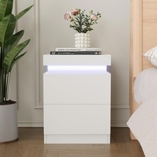 Bedside Table with 2 Drawers Modern Bedside Cabinet with Charging Station White