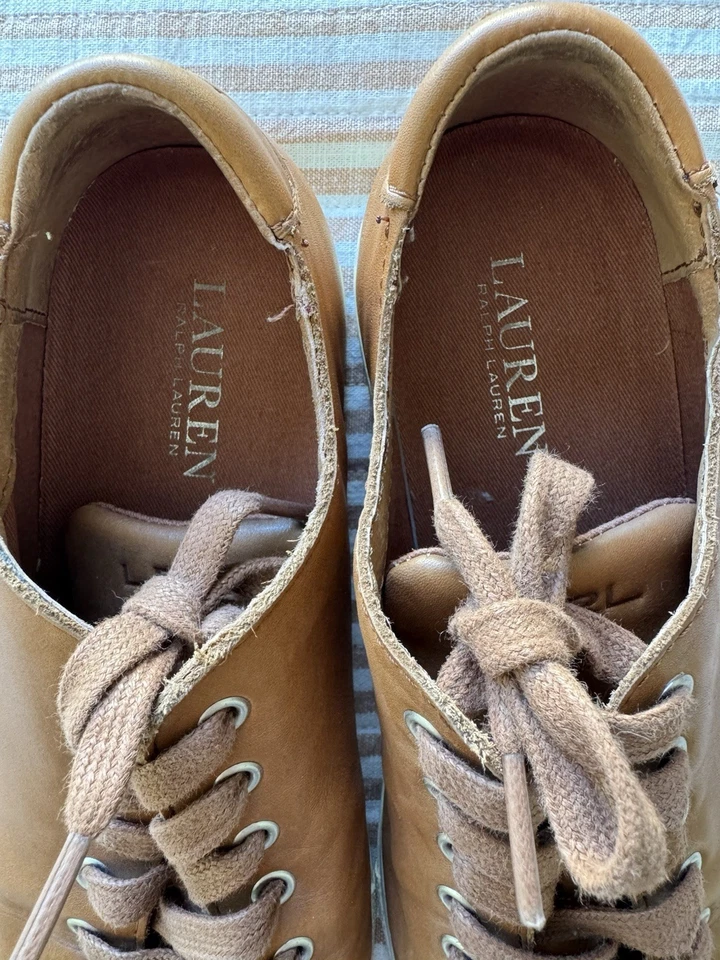 Lauren Ralph Lauren Mujer’s Waverly Cuero Marrón Tenis Zapatos con Cordones Preppy Foto 2 de 4