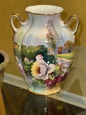 Noritake Morimura Circa 1918 Double Handle Vase Urn Hand Painted Roses STUNNING!
