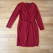 Chaps Women's 14 Red 3/4 Sleeve V-Neck Flared Dress