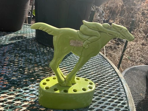 Royal haeger 1950 jockey and horse flower frog chartreuse glaze mold R-788 chip