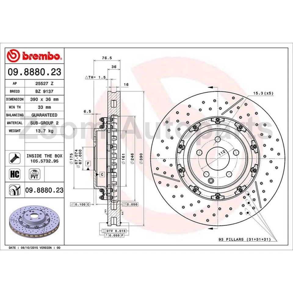 Kit de rotores de freno delanteros y pastillas de freno Brembo para Mercedes-Benz CL65 AMG 2005 2006 Foto 4 de 4