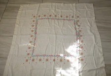 Antique Square Linen TableCloth with Embrodery (47.5 x 47.5)