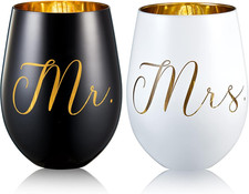 Mr and Mr Wine Glasses Set of 2, Wedding Gifts,Engagement Gifts for Couples, Bri