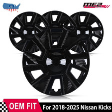 For 2018-2025 Nissan Kicks 16 Hubcaps Snap-on Glossy Black Wheel Covers 4pcs